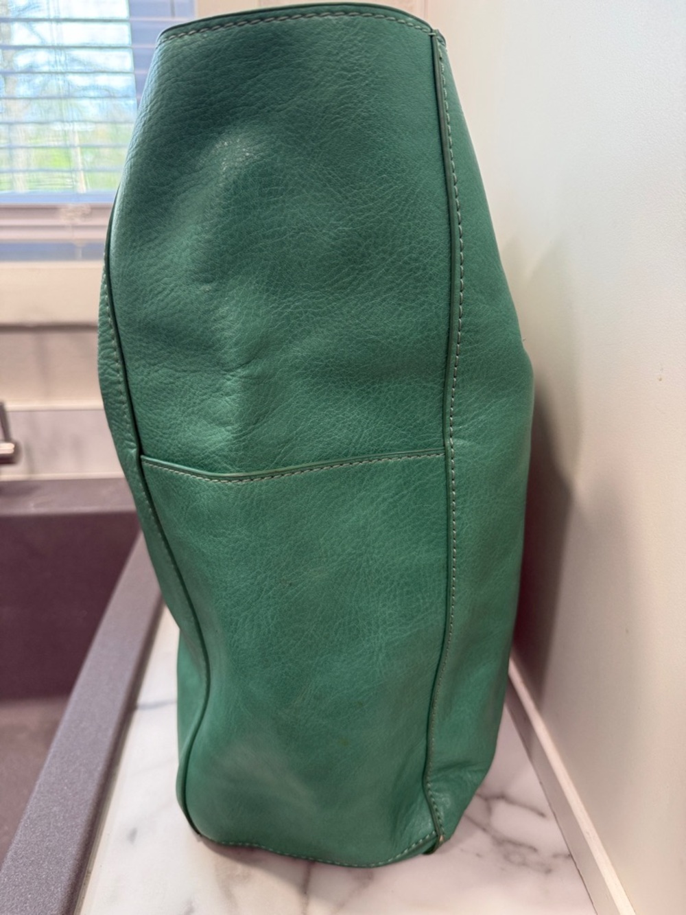 Susan Joy Taylor Oversized Turquoise Vegan Leather Tote Bag - Picture 5 of 13